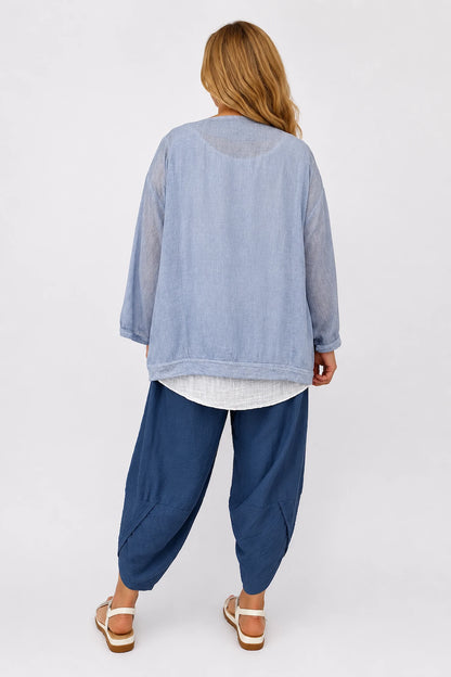 Pure Cotton Double Pocket Lara Button Jacket - Washed Denim