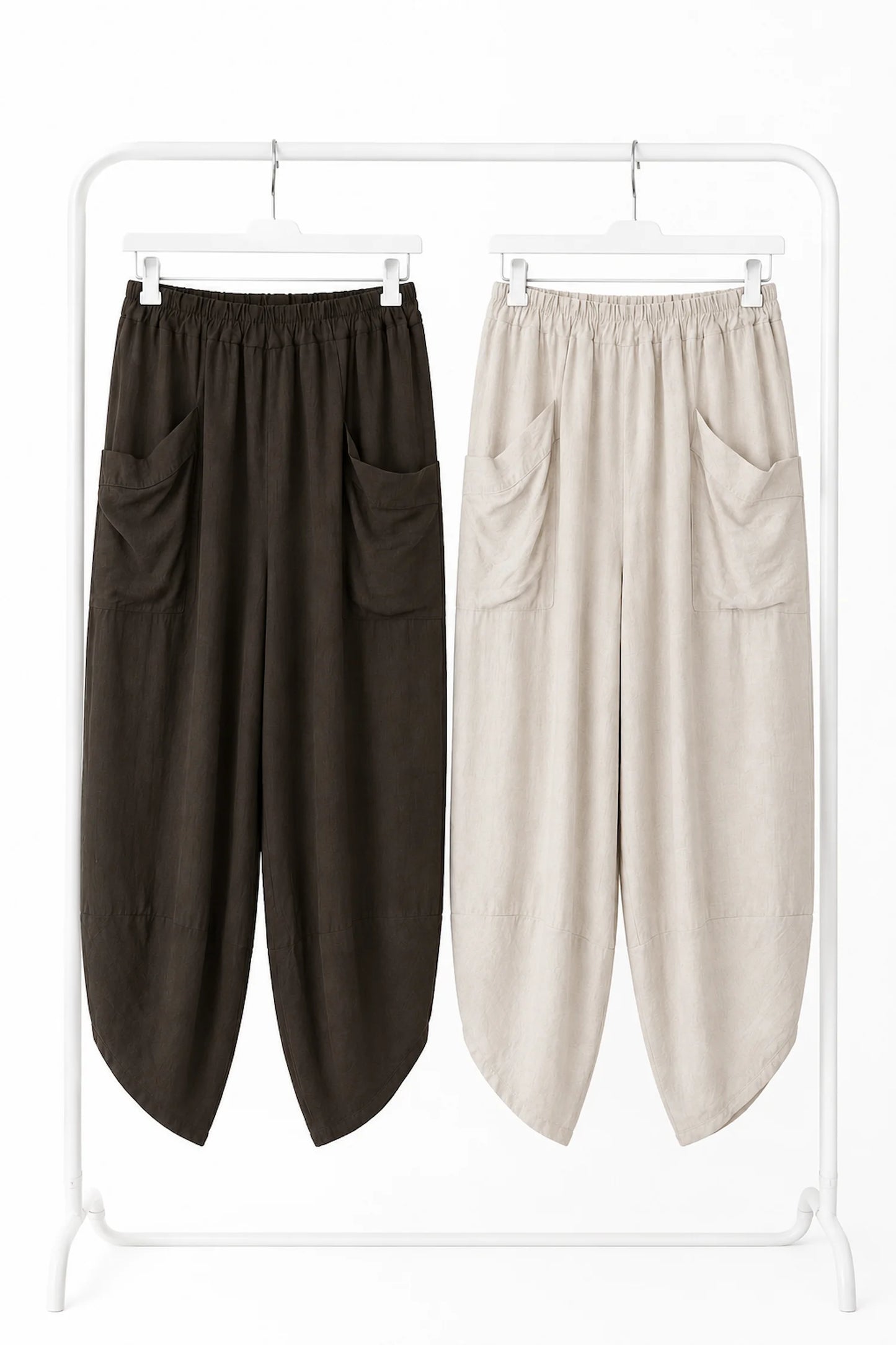 Lagen Look Double Subtle Panel Pocket Elasticated Waist Freya Pants - Cocoa Beans