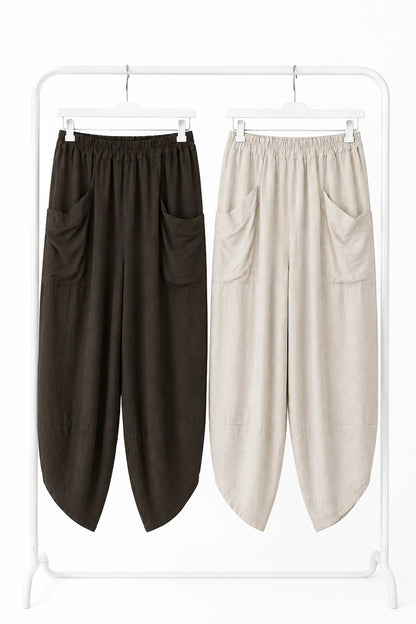 Lagen Look Double Subtle Panel Pocket Elasticated Waist Freya Pants - Cocoa Beans