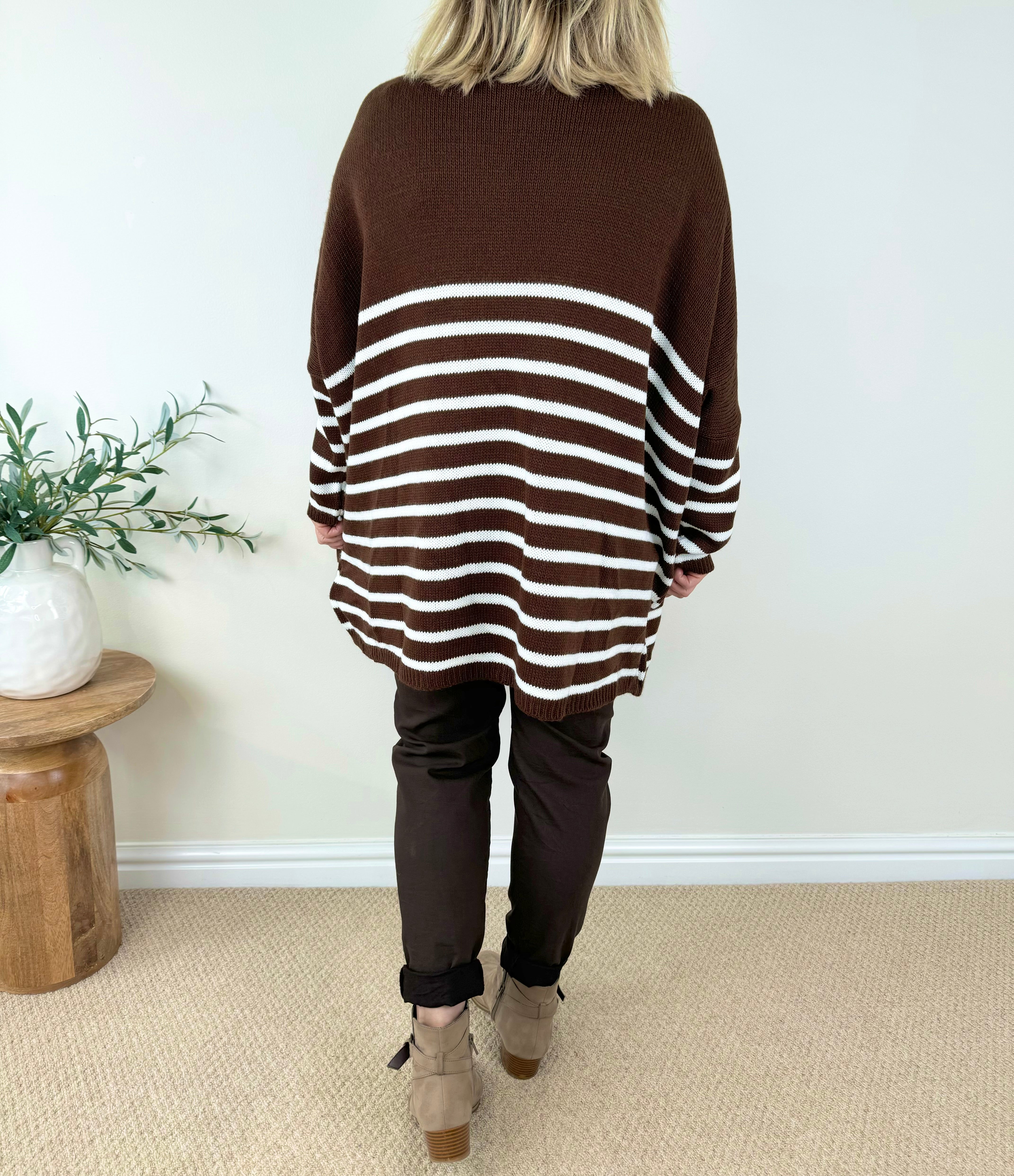 Striped Diana Cosy Knit Jumper AW24 - Chocolate