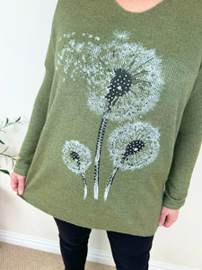 Wool Mix Diamanté Dandelion Ribbed Knit Top AW24