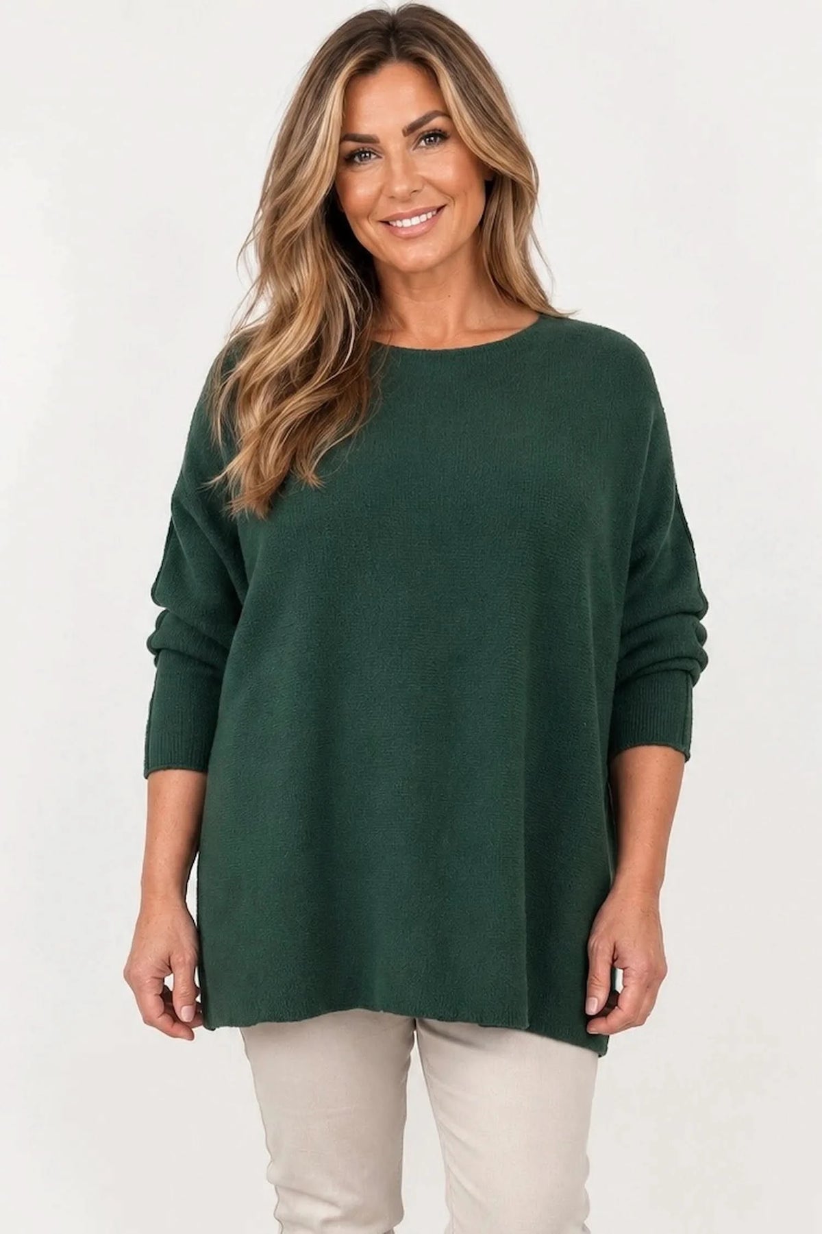 Wool Mix Seam Sleeve Venice Jumper - Emerald Green