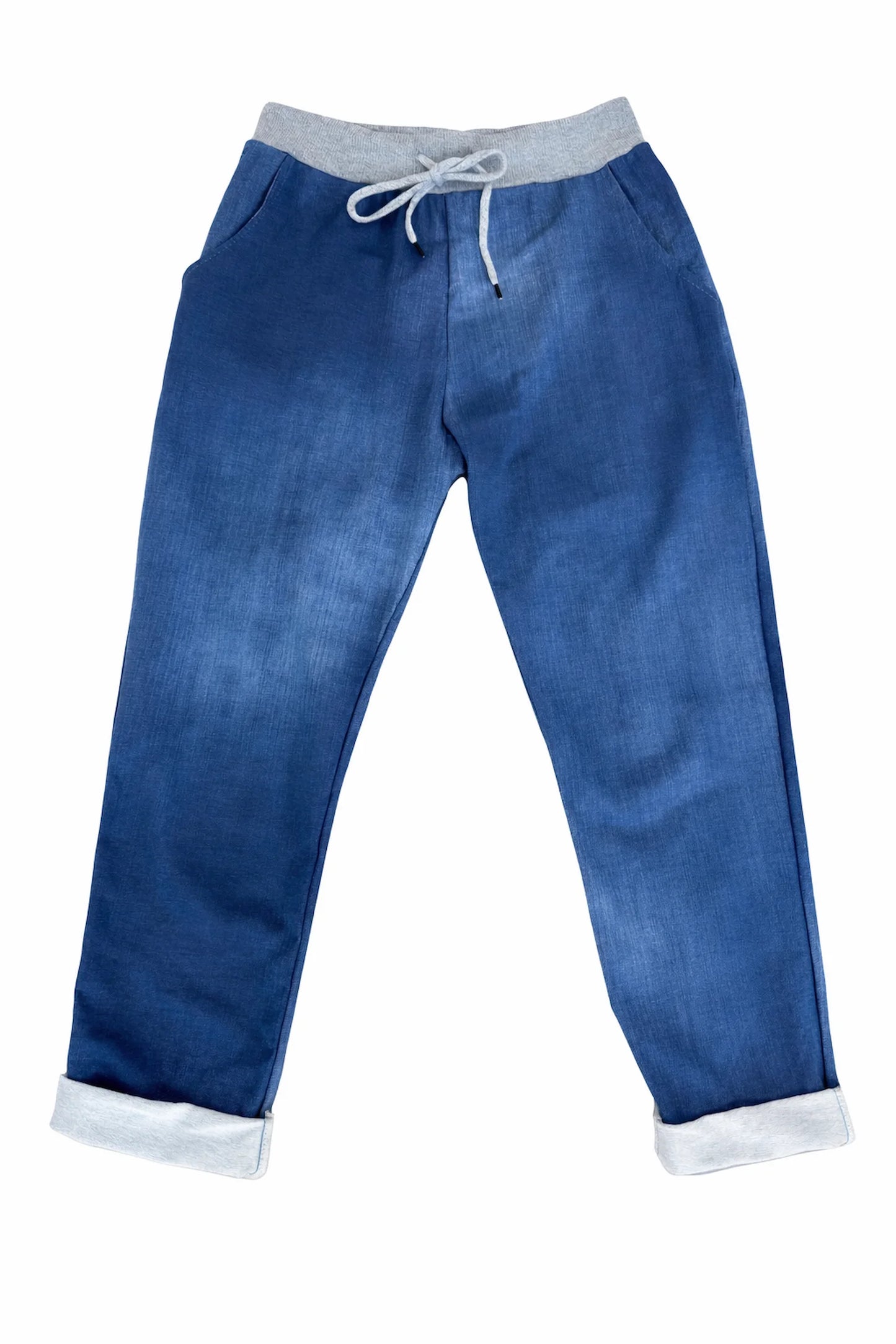 Cotton Elasticated Waist Drawstring Double Pocket Italia Denim Joggers - Denim