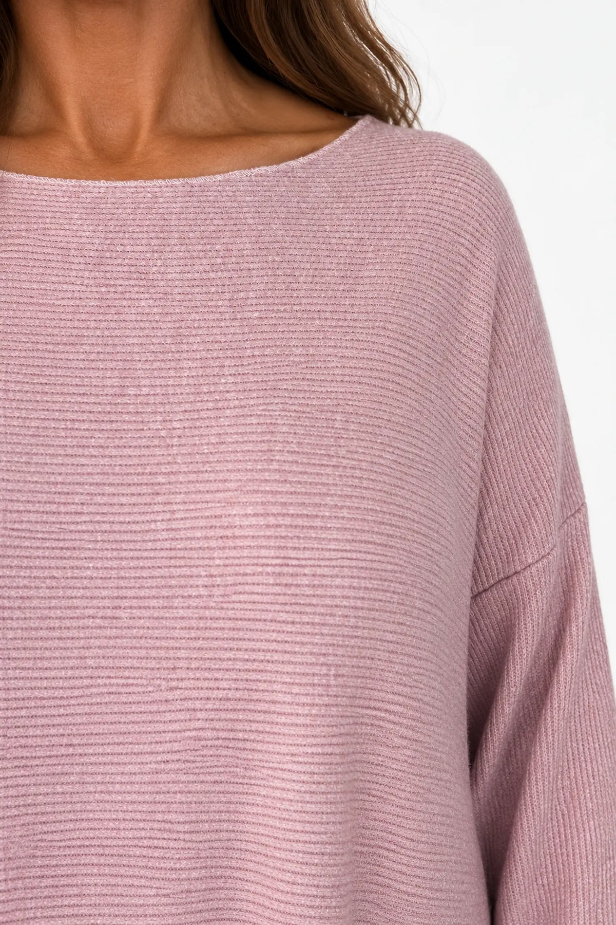 Wool Mix Ribbed Knit Porto Top - Rosewood Pink