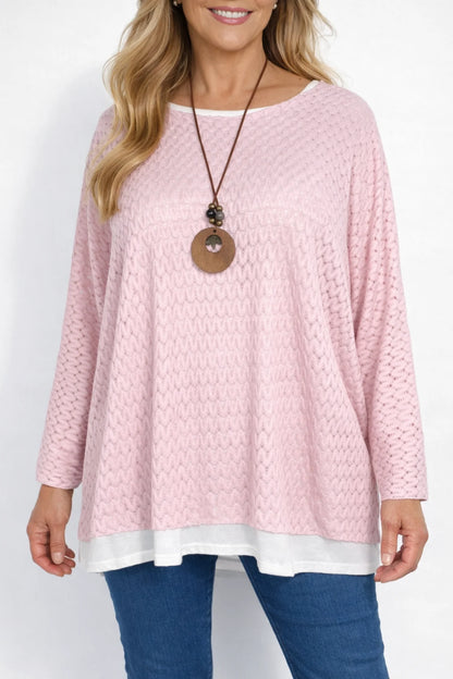 Helena Two In One Sparkle Trim Crochet Necklace Top - Baby Pink