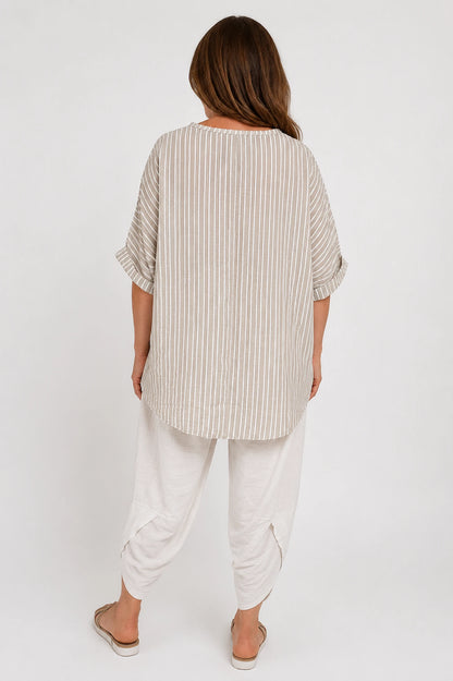 Chelsea Stripe Necklace Top - Beige