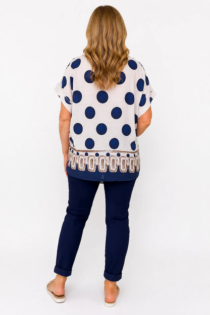Lightweight Spotted Elizabeth Top - Navy