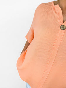 Pure Bubble Cotton One Button Siera Top - Peach