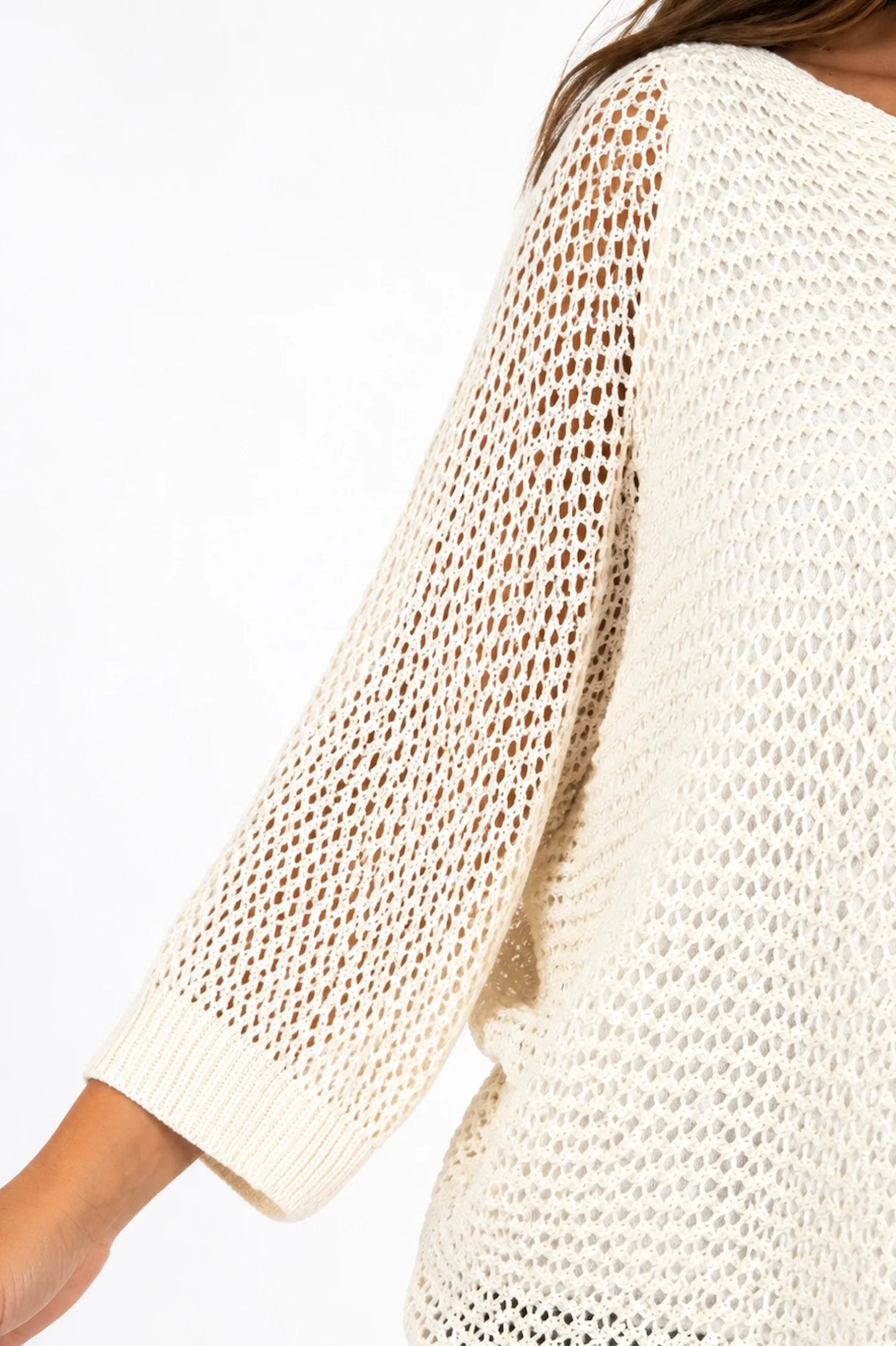 Pure Cotton Removable Tie Alexandra Batwing Crochet Top - Cream
