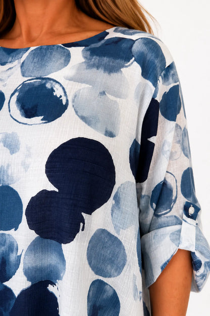 Fully Lined Ava Button Sleeve Top - Denim