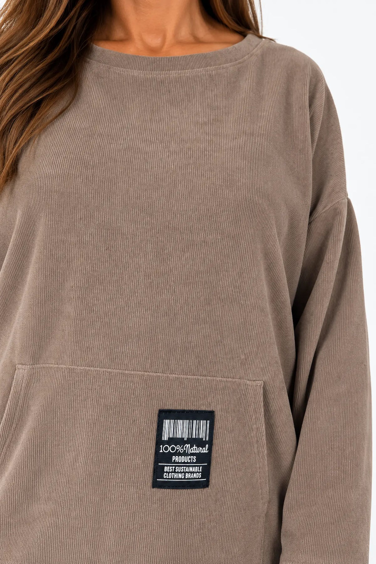 Needlecord Double Pocket Badge Detail Ravia Top - Mocha