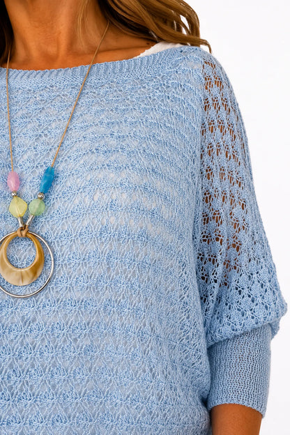Eliza Batwing Knit Crochet - Baby Blue
