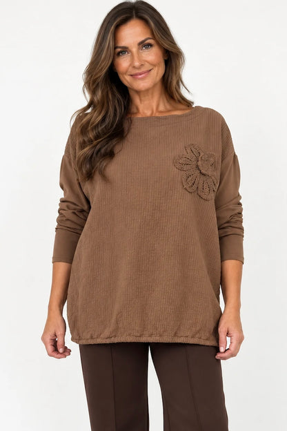 Cotton Embroidered Floral Tied Hem Flerissa Top - Oakwood