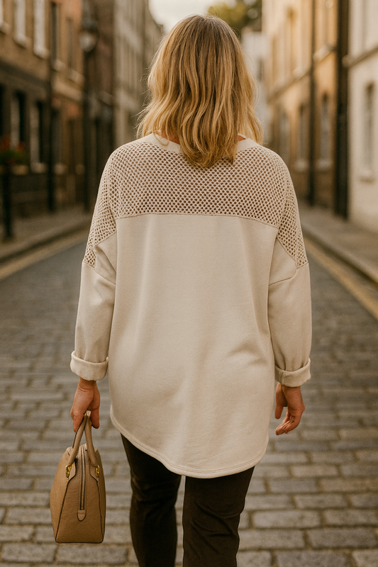 Soirée Mesh Detail Necklace Top - Beige