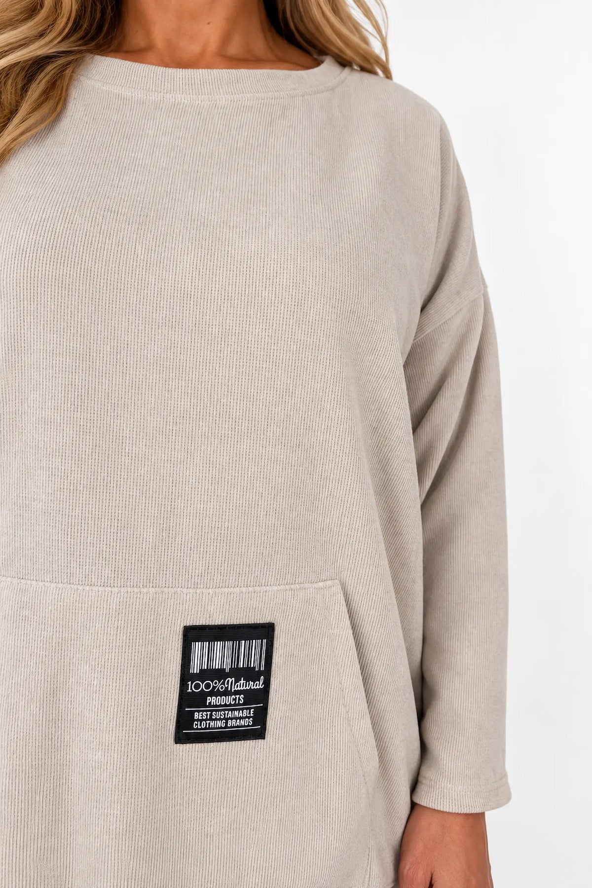 Needlecord Double Pocket Badge Detail Ravia Top - Beige