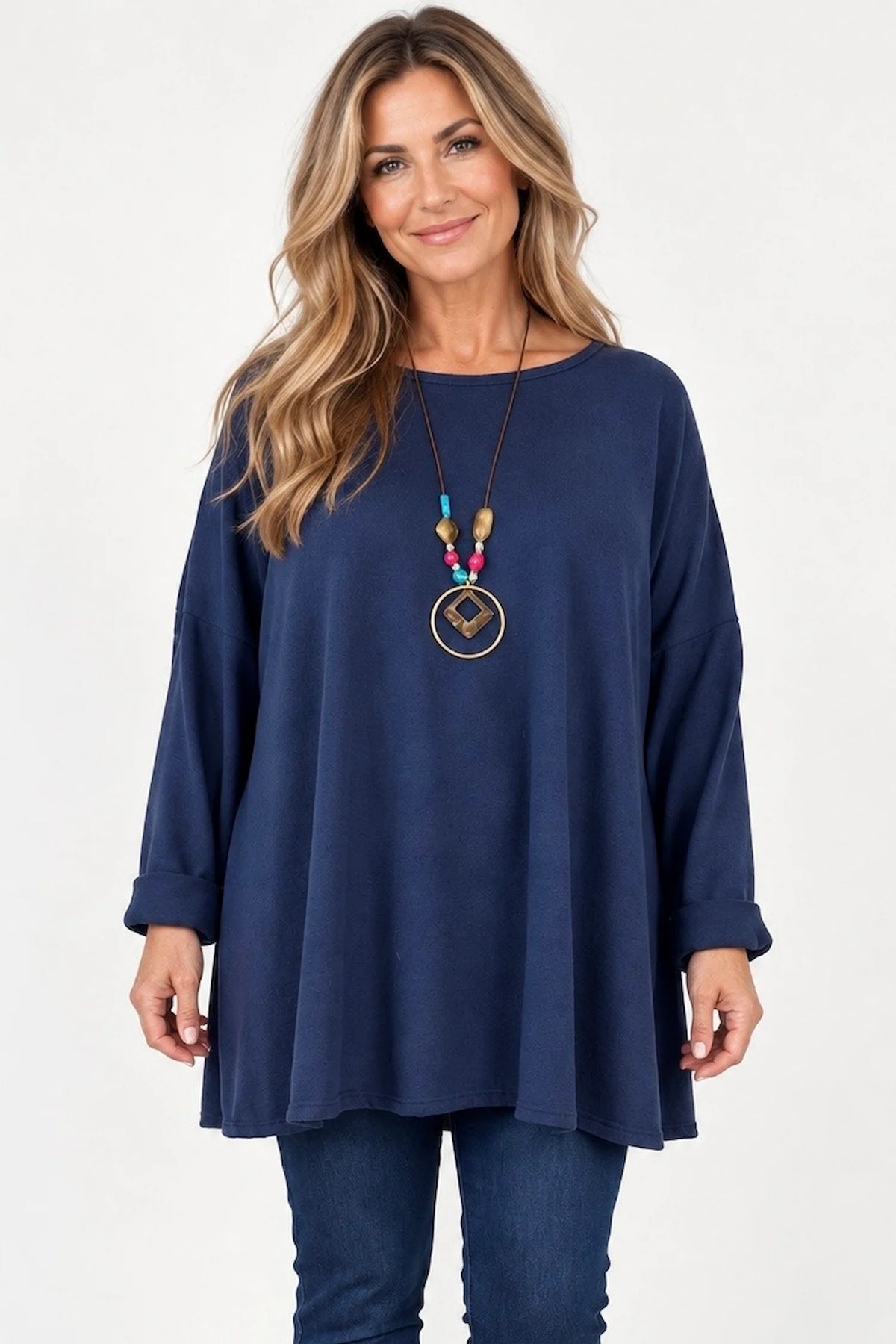 Fine Knit Como Necklace Top - Navy