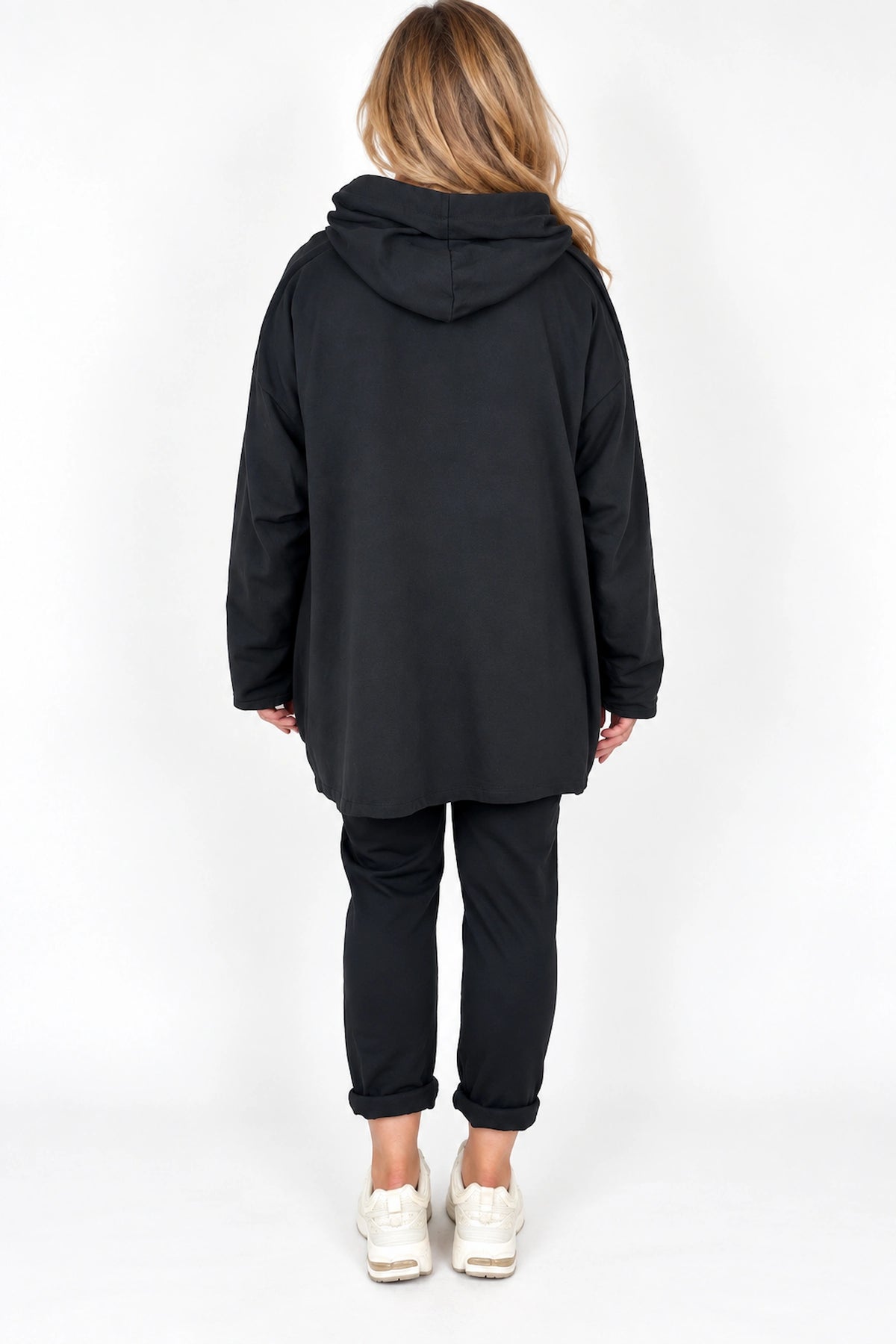 Embroidered Floral Quilted Cotton Hooded Zip Kala Coat – Black
