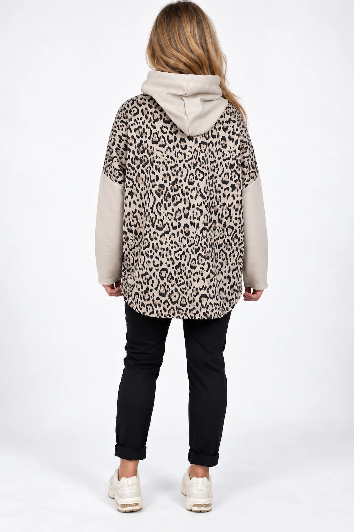 Badge Detail Kiki Leopard Drawstring Hoodie - Beige
