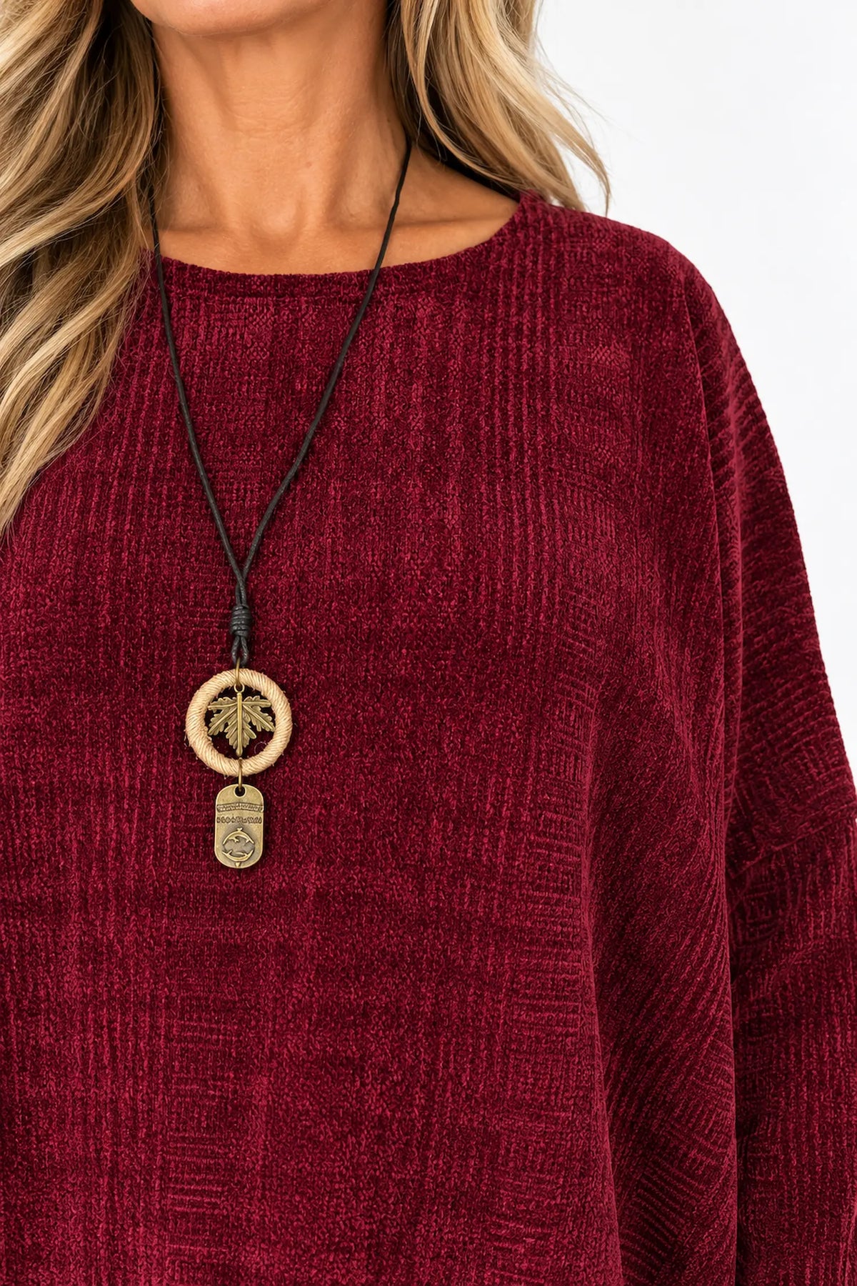 Victoria Chenille Necklace Tunic Top - Italia Wine
