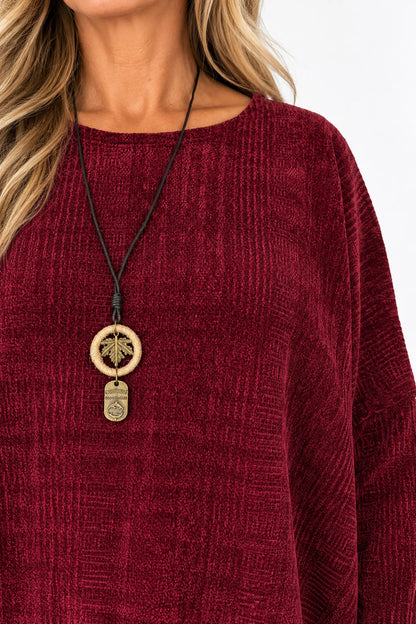 Victoria Chenille Necklace Tunic Top - Italia Wine