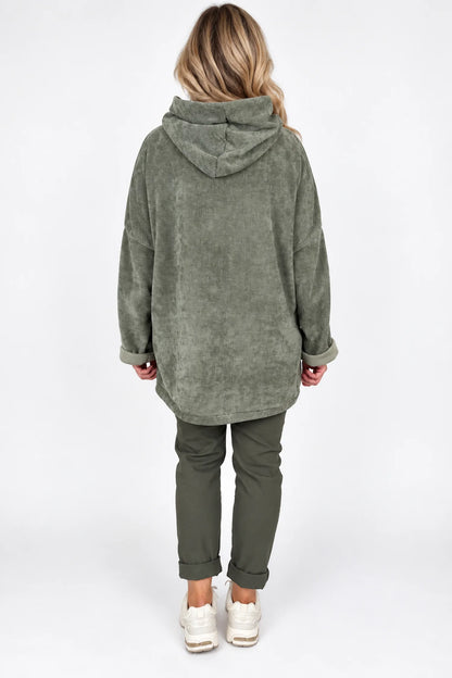 Double Pocket Chenille Zipped Cassie Hoodie - Sage