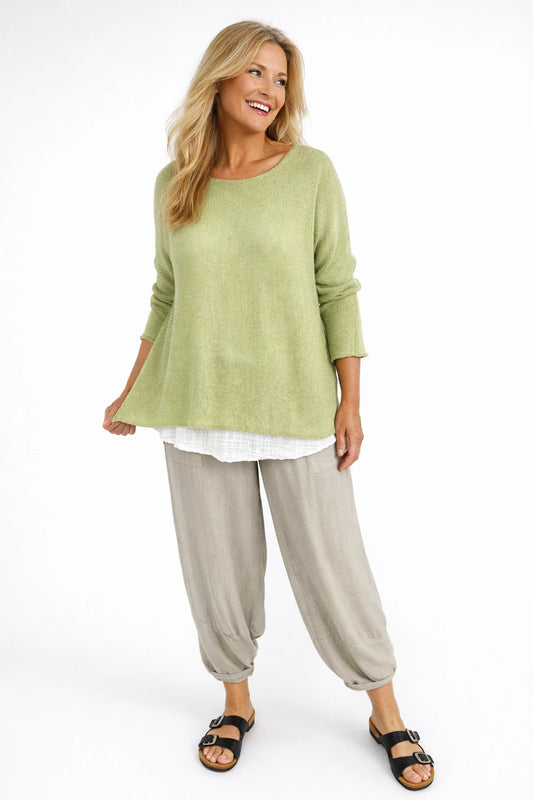 Pure Cotton Seam Sleeve Ariana Spring Knit Top - Lime