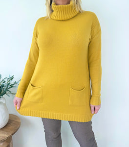 Cosy Knit Double Pocket Roll Neck Jumper