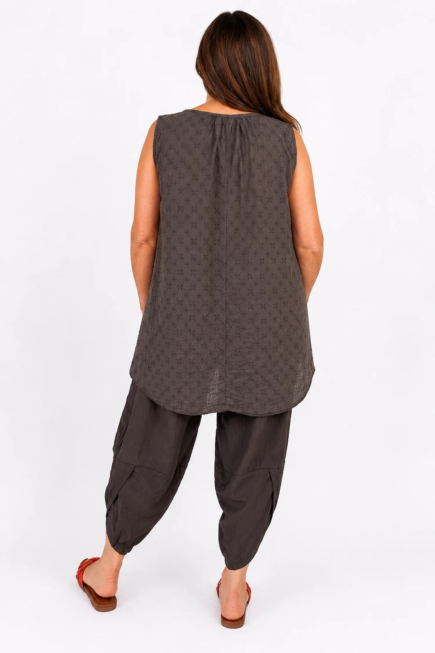 Pure Cotton Embroidery Anglaise Mica Vest - Chocolate