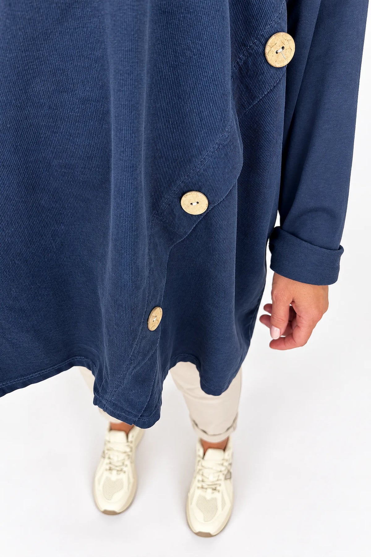 Cotton Fine Needlecord Patch Button Detail Fern Pocket Top - Navy