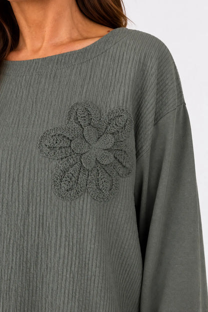 Cotton Embroidered Floral Tied Hem Flerissa Top - Khaki