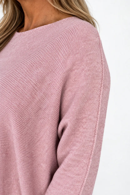 Fine Knit Seam Sleeve Tulia Top - Rosewood Pink