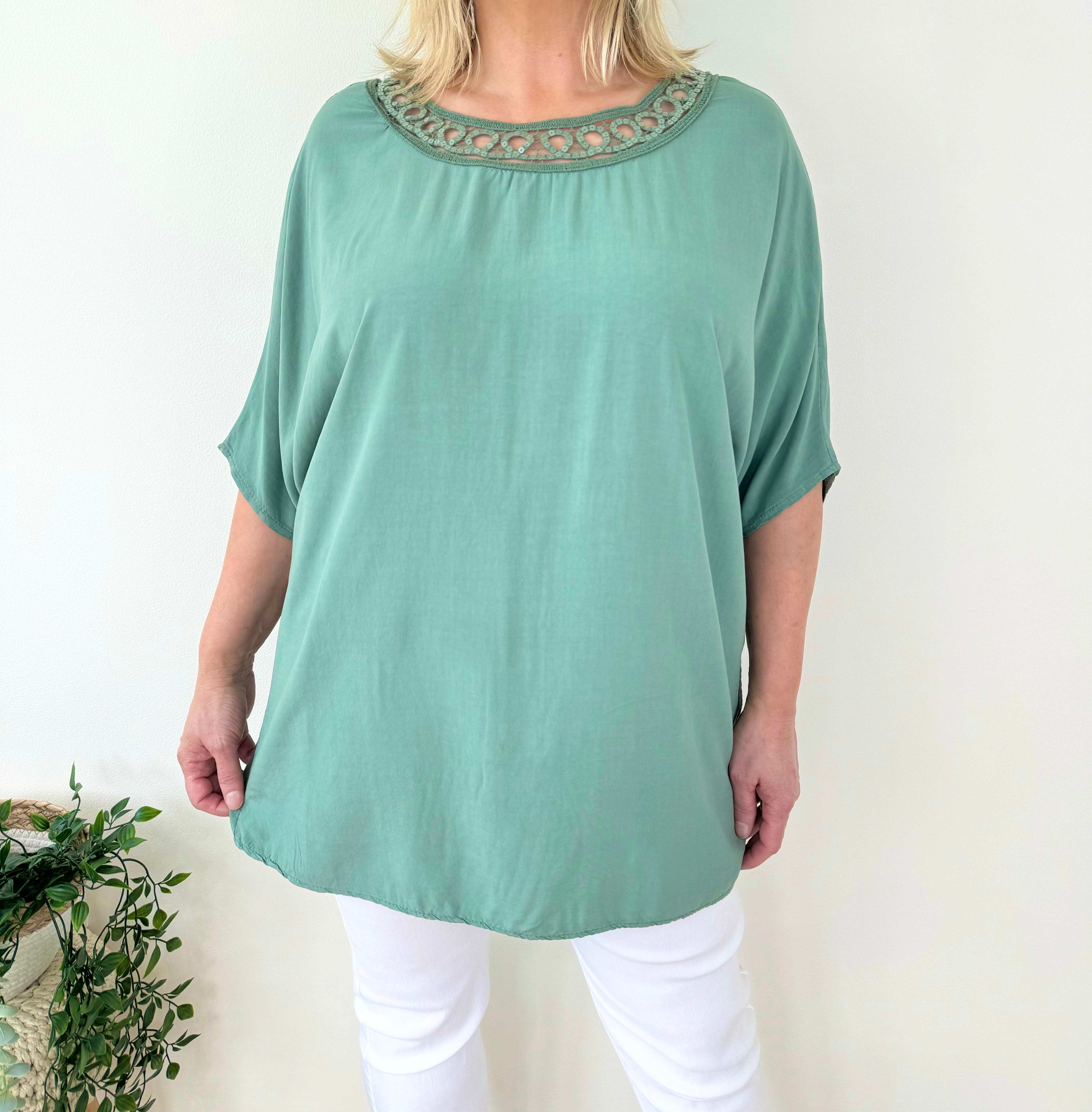 Crochet Sequin Neck Marie Top SS24