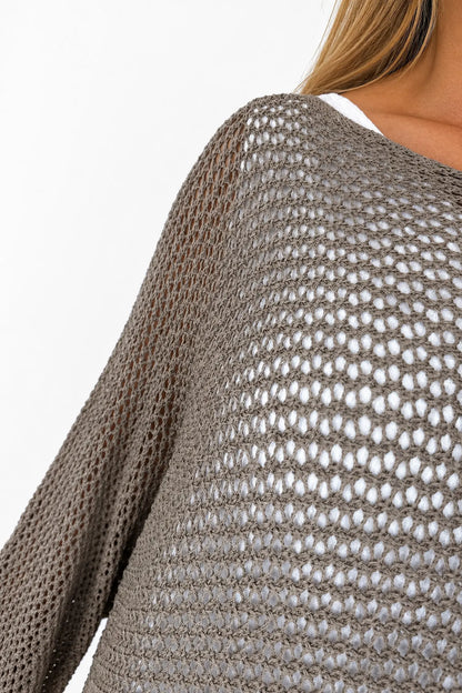 Pure Cotton Removable Tie Alexandra Batwing Crochet Top - Mocha