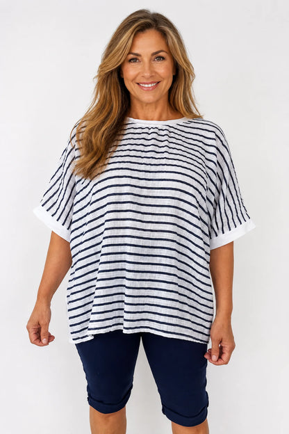 Cotton Harriet Stripe Top - White