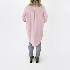 Oversized Bubble Cotton Positano Shirt - Dusky Pink