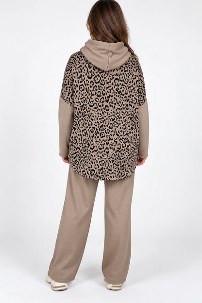 Badge Detail Kiki Leopard Drawstring Hoodie - Mocha
