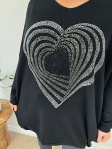 Premium Knit Papillonne Diamanté Heart Jumper AW24