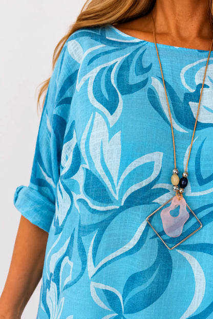 Pure Cotton Pesali Necklace Top - Turquoise