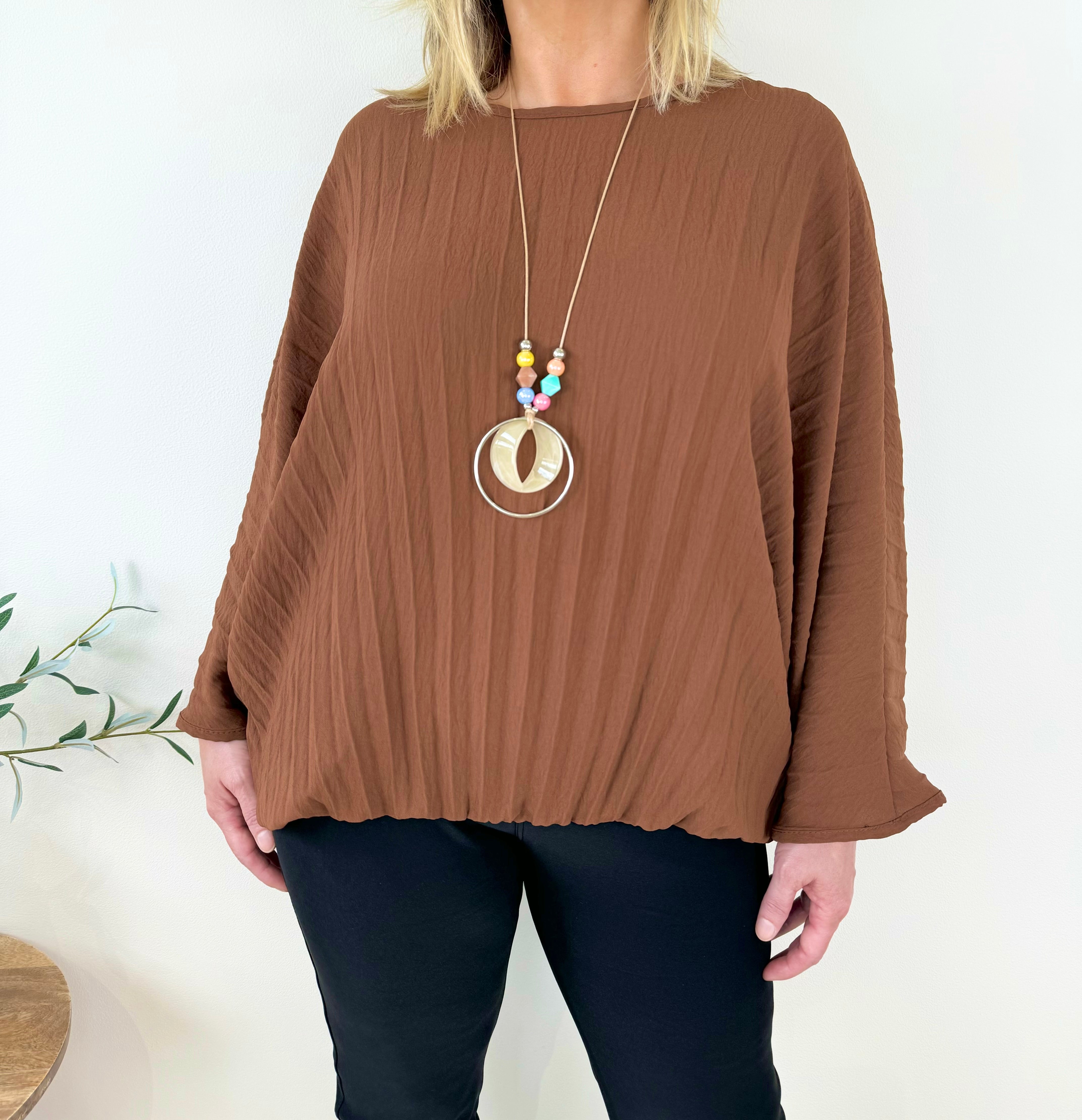 Pleated Batwing Sarlo Necklace Top SS24