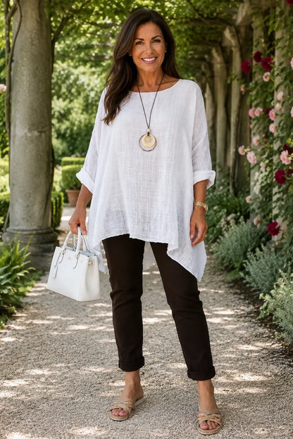 Cotton Fully Lined Isabel Necklace Batwing Top - White