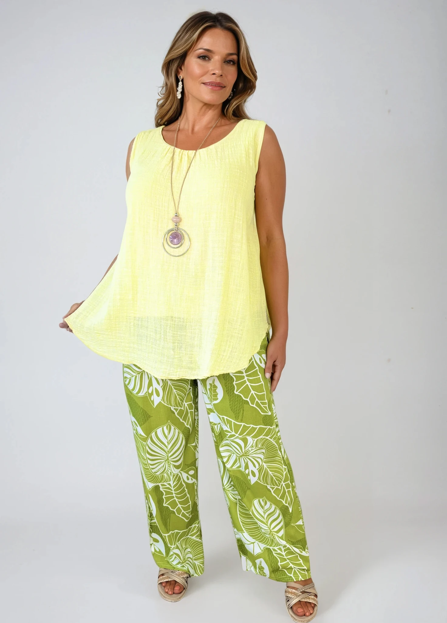 Cotton Lilliana Palazzo Pant - Lime