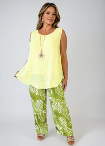 Cotton Lilliana Palazzo Pant - Lime