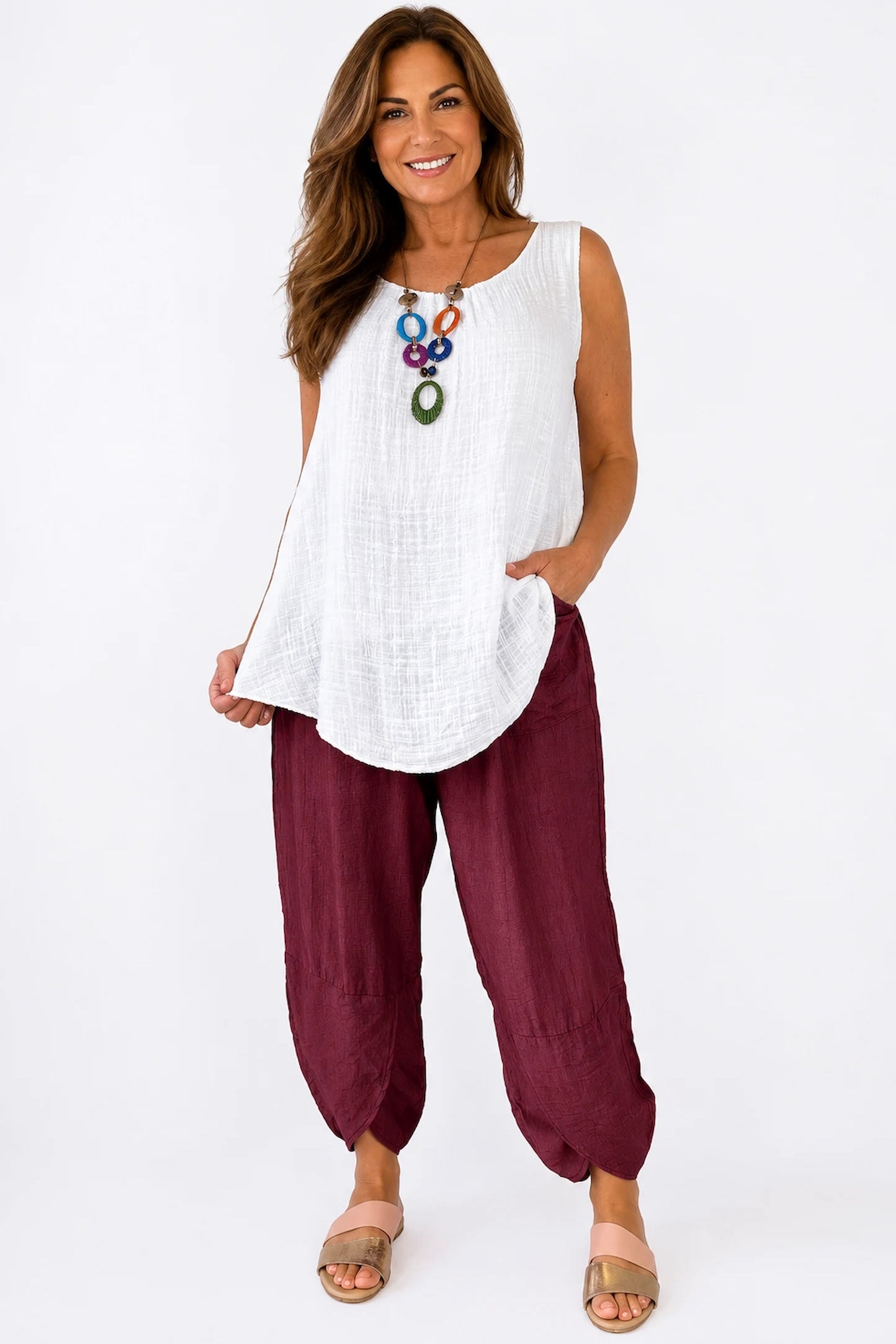 Lagen Look Double Subtle Panel Pocket Elasticated Waist Freya Pants - Italia Wine