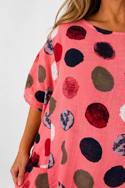 Pure Cotton Double Pocket Carmella Tunic Top - Coral