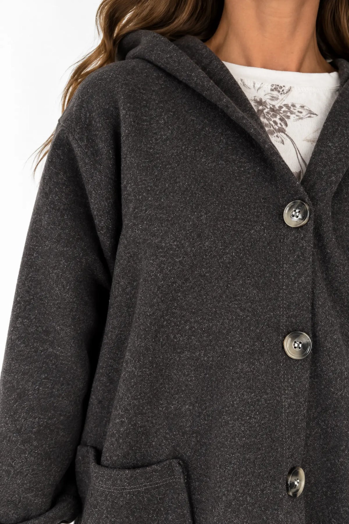 Wool Mix Brushed Double Patch Pocket Italia Button Hooded Coat - Dark Chocolate