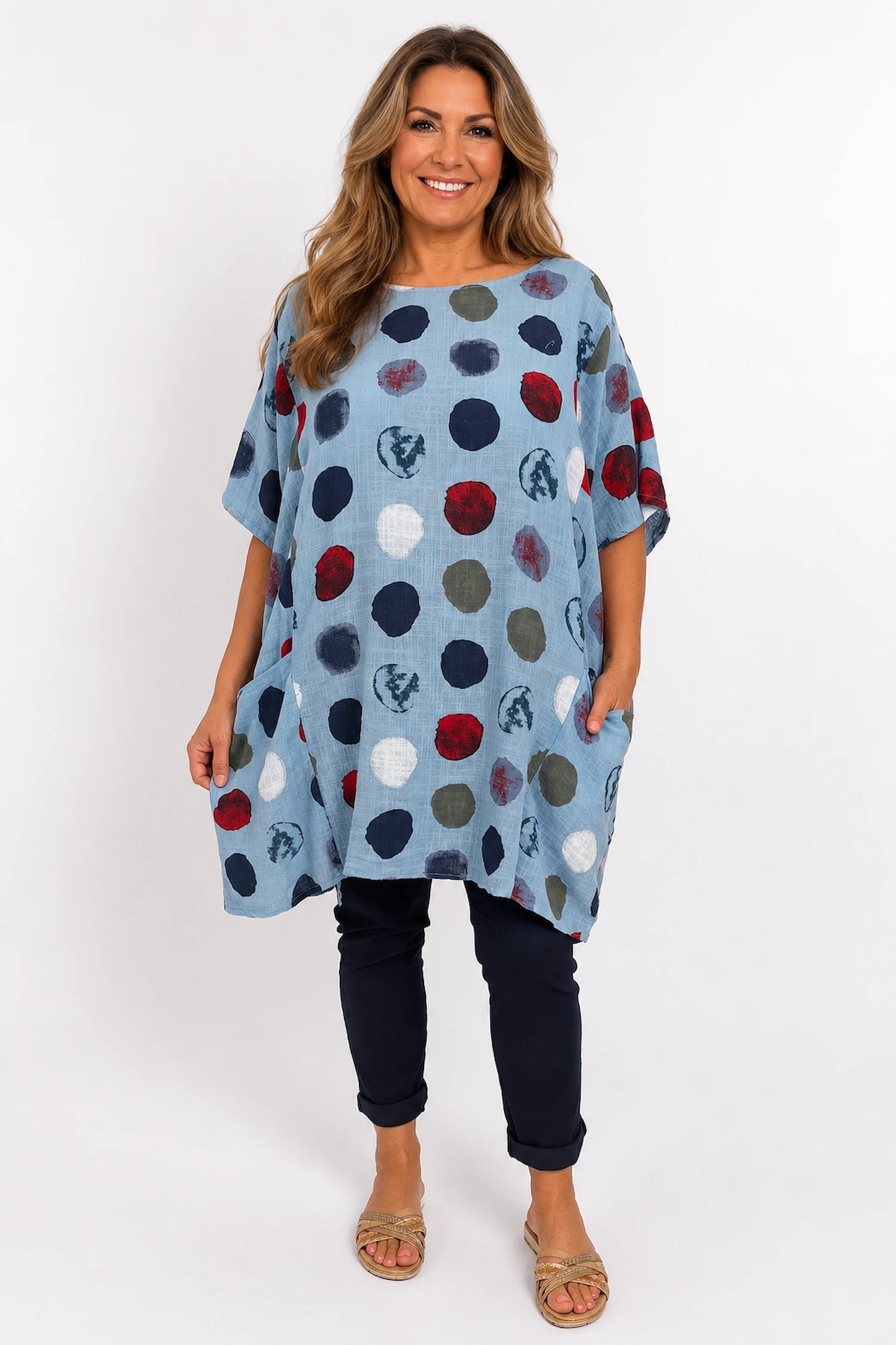 Pure Cotton Double Pocket Carmella Tunic Top - Light Denim