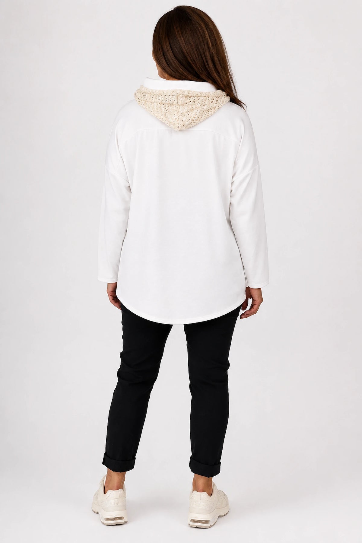 Crochet Hood/Hem Golden Flower Maxine Hoodie - White