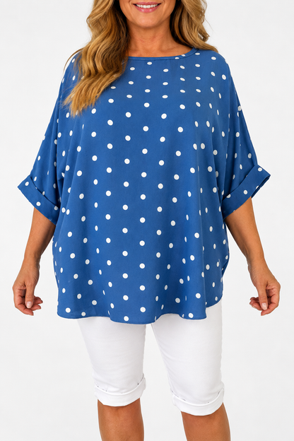 Polka Dot Lightweight Flow Paris Top - Denim