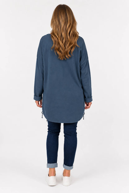 Cotton Diamanté Florence Tree Pocket Detail Tied Side Top - Denim