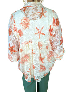Embroidery Anglaise Crochet Berela Batwing Shirt - Orange